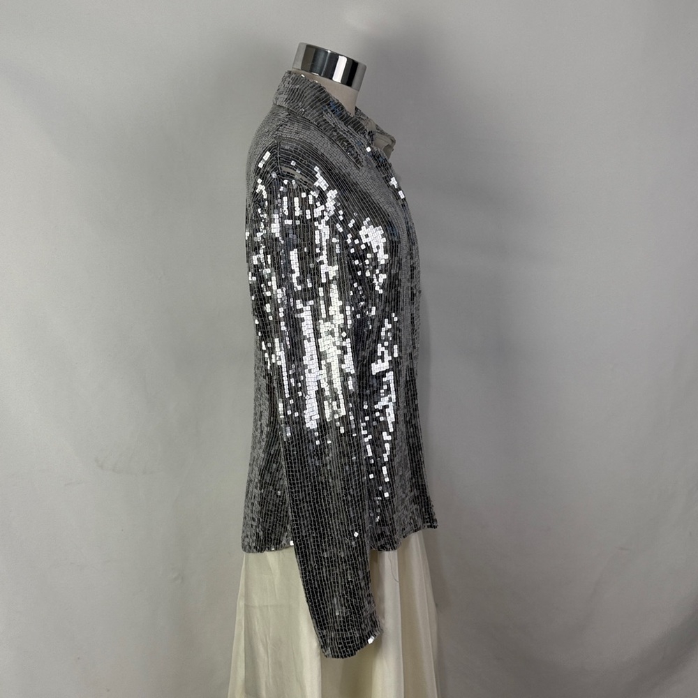 Moda Silver Sequins Button Blouse - image 2
